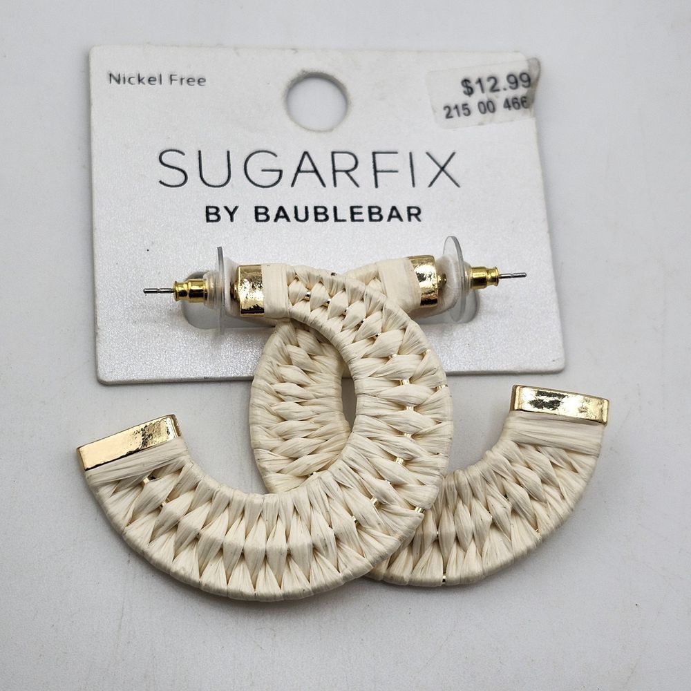 Nwt‎ Sugarfix By Baublebar Cream Weave Hoop Earrings
